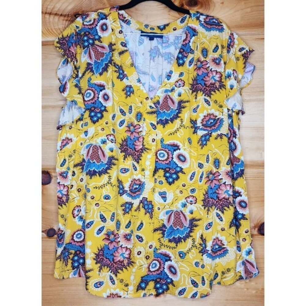 Rachel Roy Label 3X Blouse Cute Feminine Floral Yellow Cute Plus Size Top
